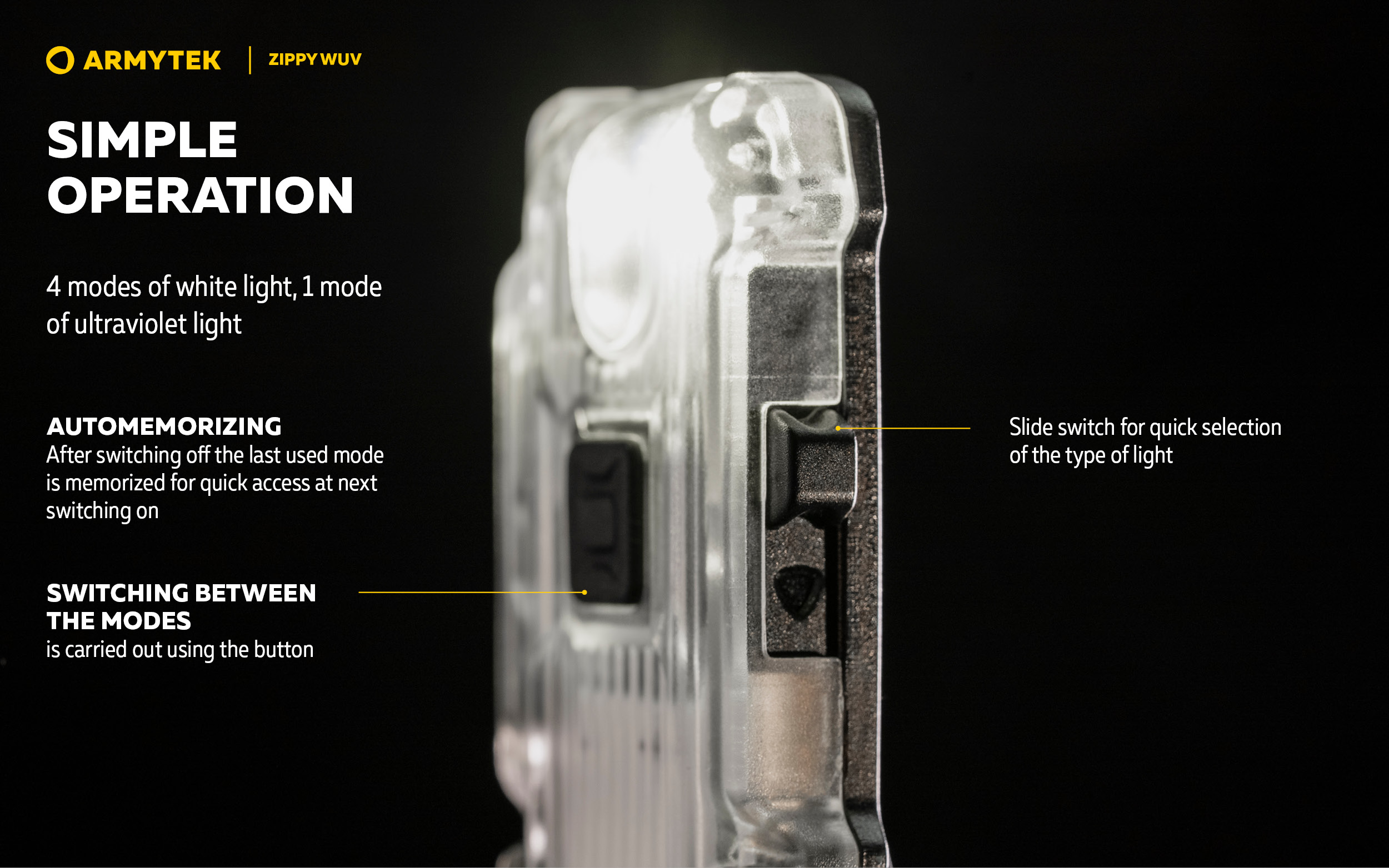 Armytek Zippy WUV USB-C Compact Multi Flashlight with white and uv